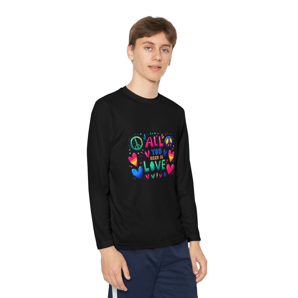 Colorful Peace & Love Youth Long Sleeve Tee, Fun Gift for Kids, Summer Camps, Family Gatherings, Birthdays, Everyday Wear