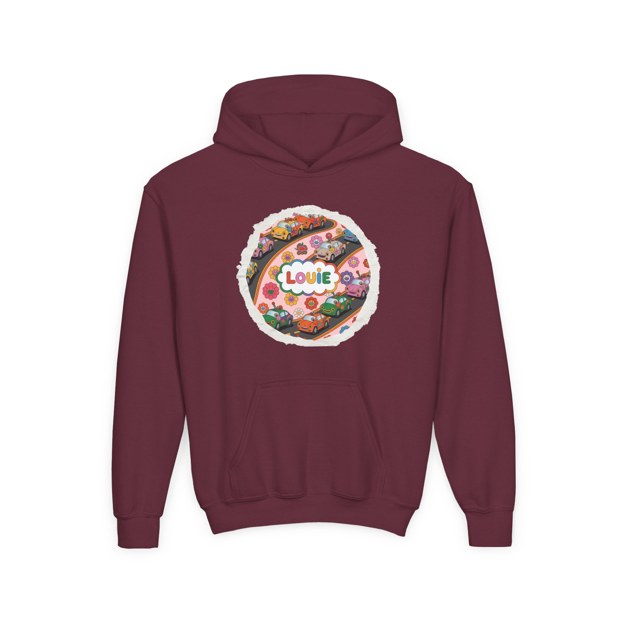 Youth Floral Customizable Hoodie, Cozy Sweatshirt for Boys and Girls, Perfect Gift for Kids, Louie, Teenage Birthdays, Celebrations, [...]