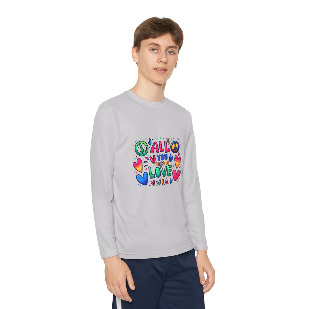 Colorful Peace & Love Youth Long Sleeve Tee, Fun Gift for Kids, Summer Camps, Family Gatherings, Birthdays, Everyday Wear