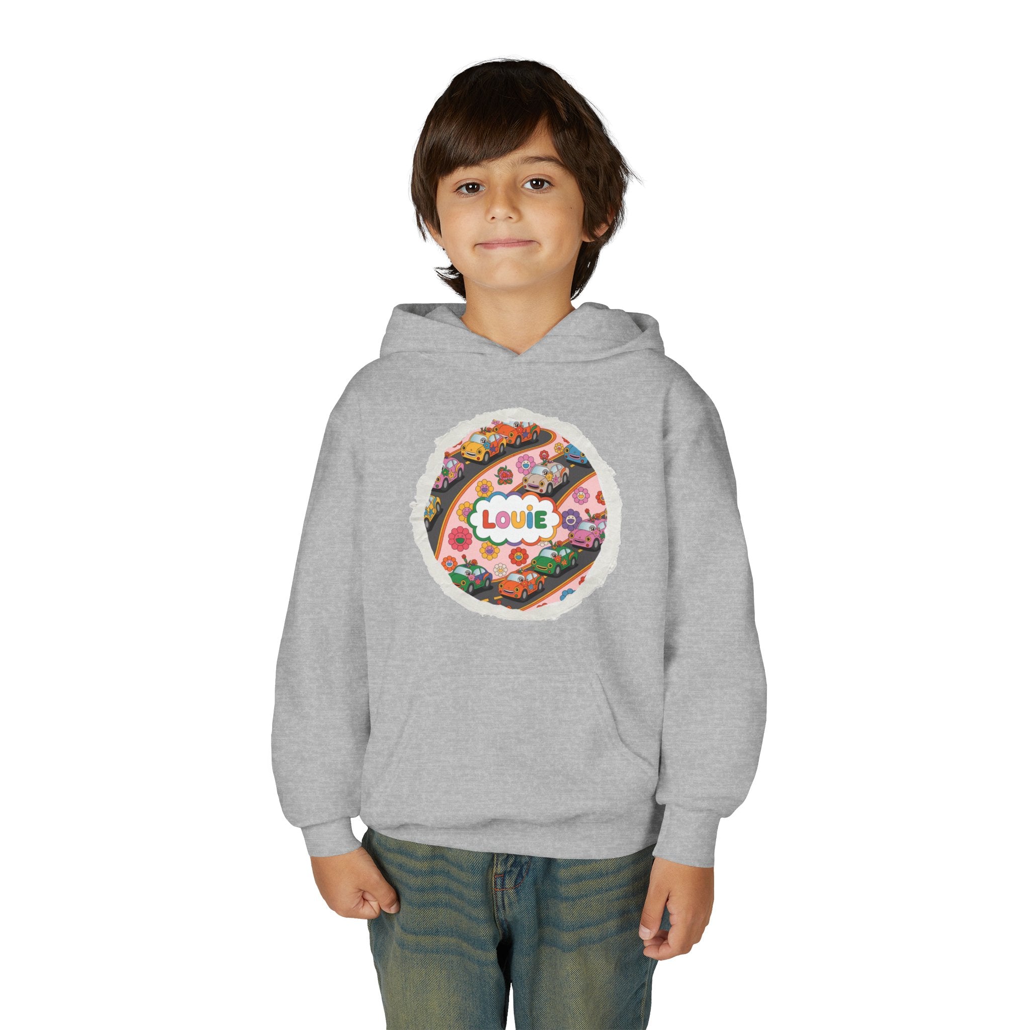 Youth Floral Customizable Hoodie, Cozy Sweatshirt for Boys and Girls, Perfect Gift for Kids, Louie, Teenage Birthdays, Celebrations, [...]