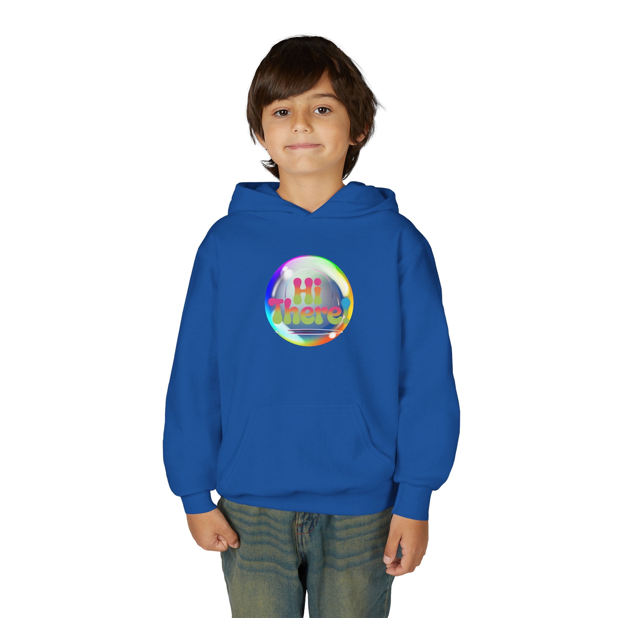 Colorful Youth Hoodie with 'Hi There!' Design