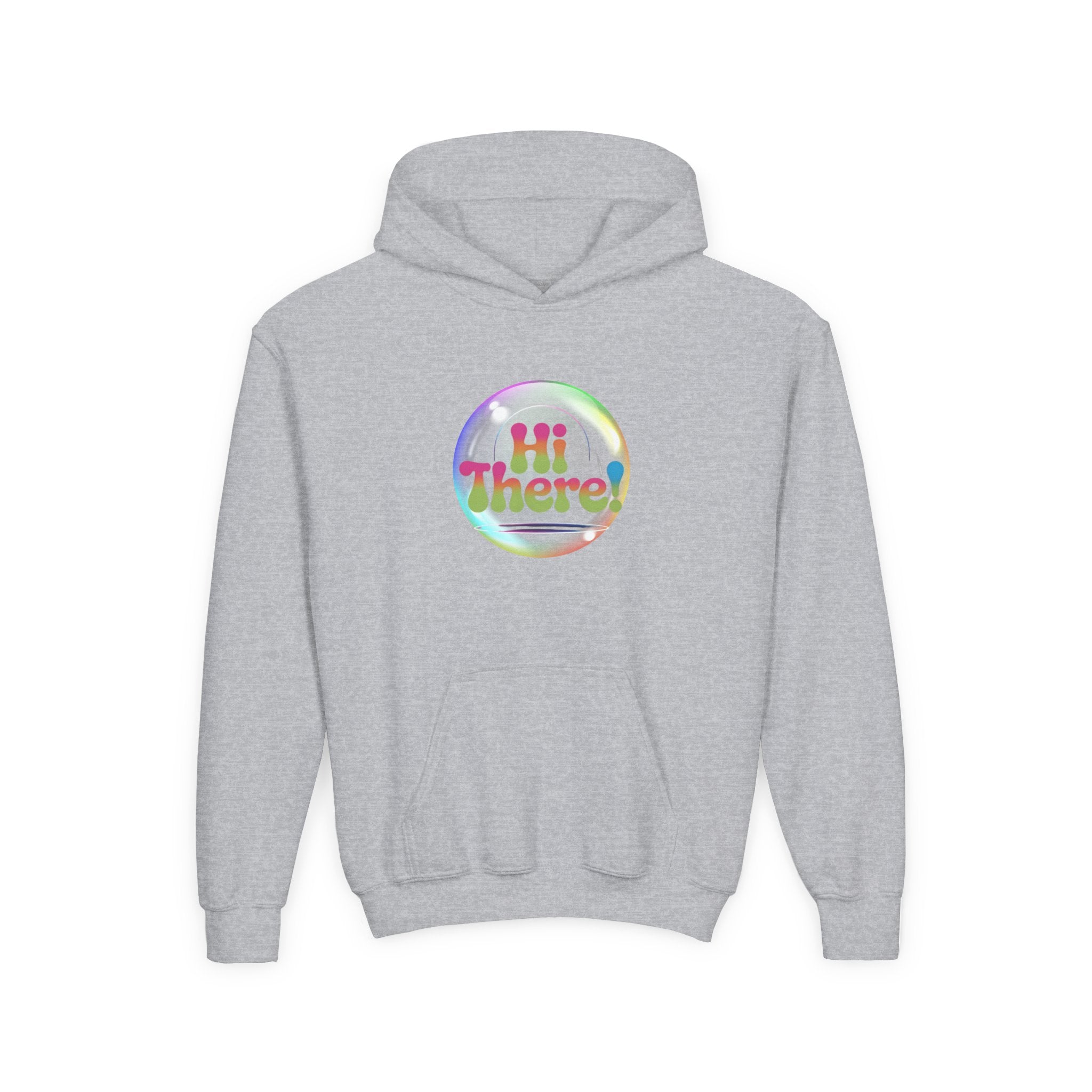 Colorful Youth Hoodie with 'Hi There!' Design – Perfect for Casual Wear, Birthday Gifts, School Events, Holidays, and Beyond Printify
