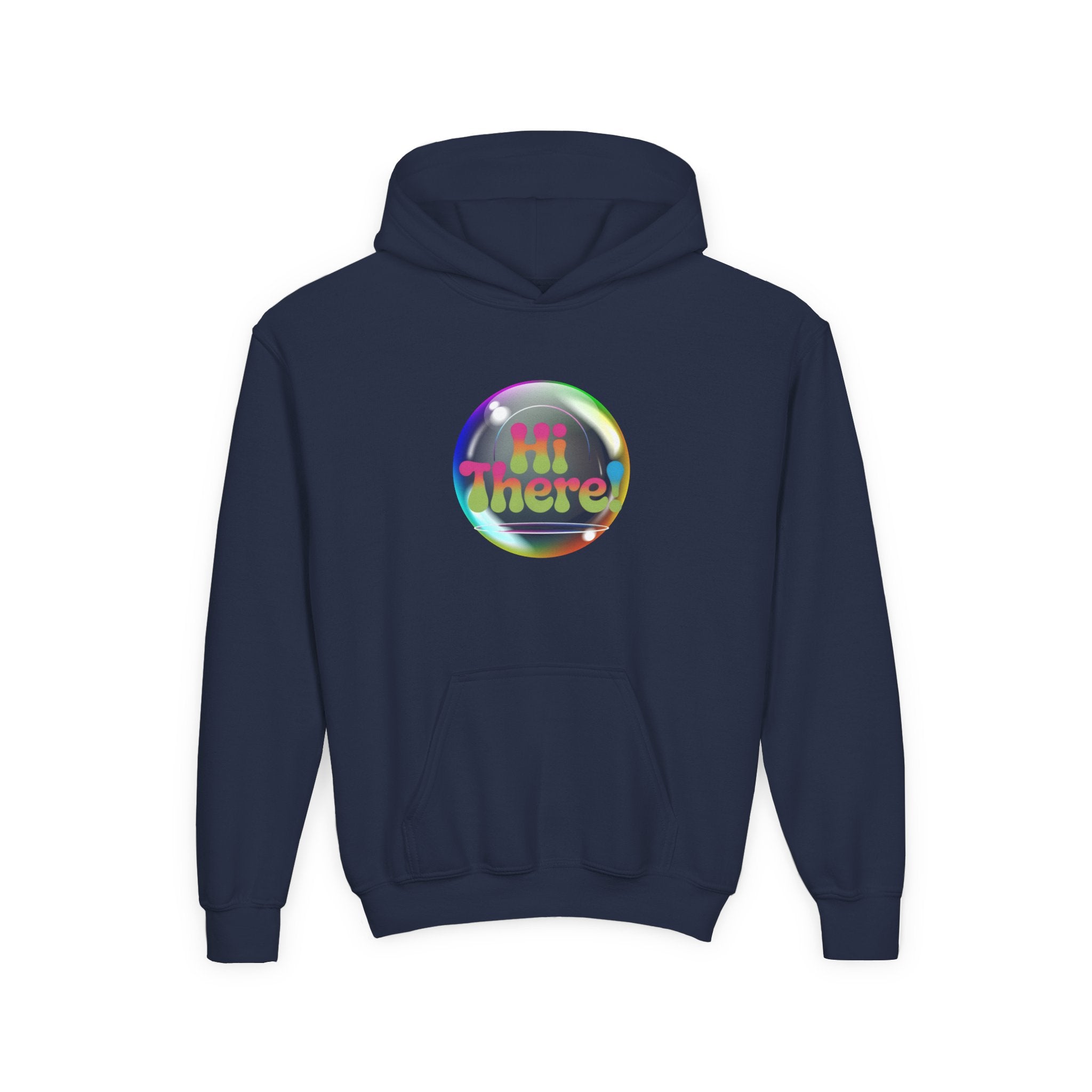 Colorful Youth Hoodie with 'Hi There!' Design – Perfect for Casual Wear, Birthday Gifts, School Events, Holidays, and Beyond Printify