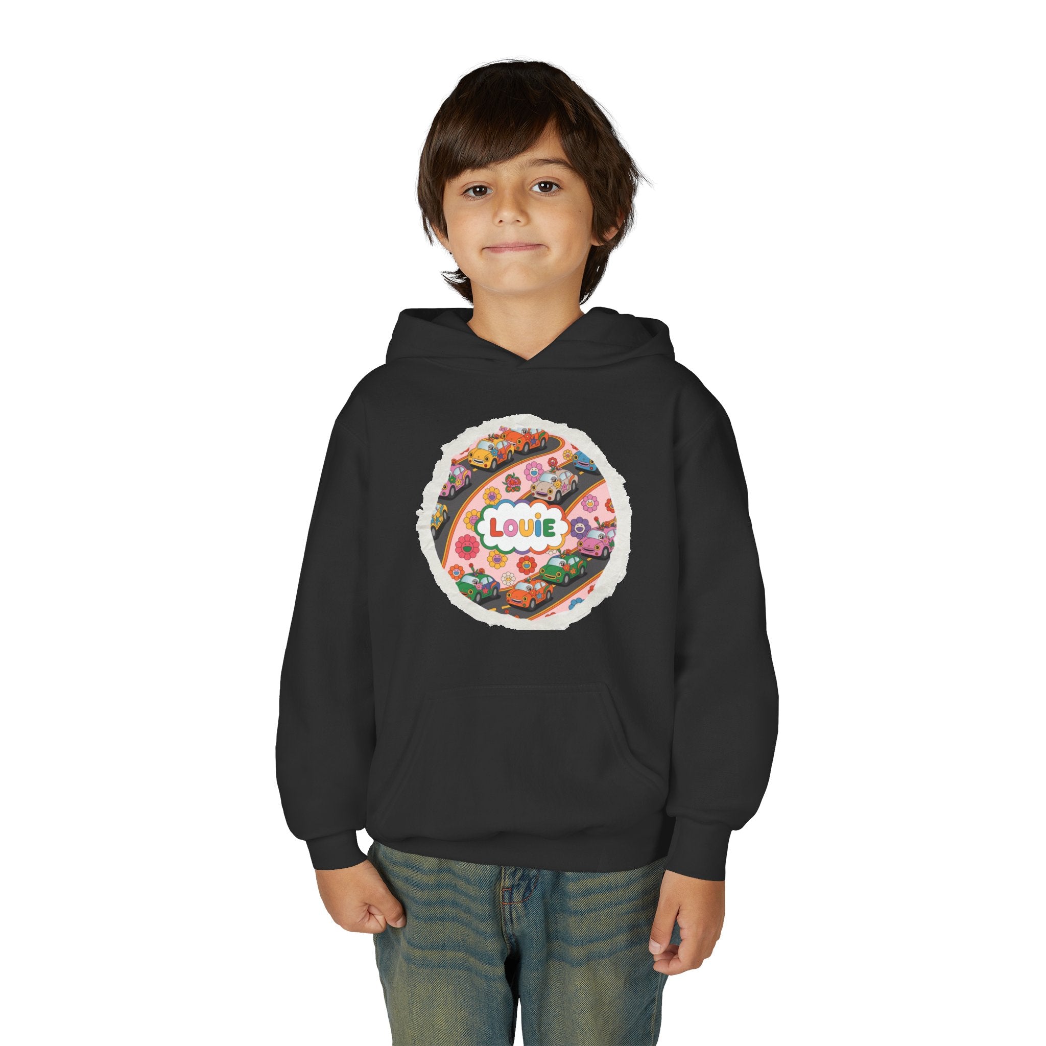 Youth Floral Customizable Hoodie, Cozy Sweatshirt for Boys and Girls, Perfect Gift for Kids, Louie, Teenage Birthdays, Celebrations, [...]