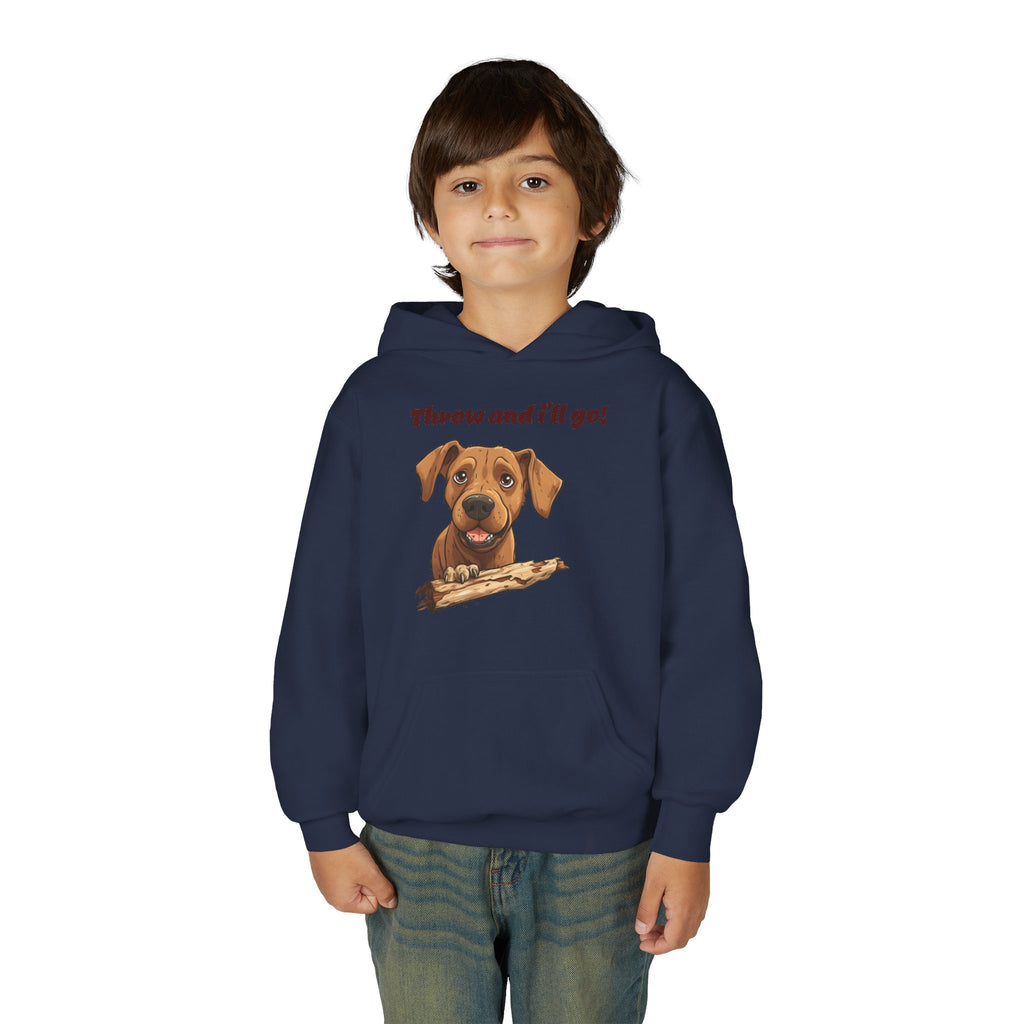 Youth Heavy Blend Dog Lover Hoodie, Cute Dog Sweatshirt, Kids Animal Apparel, Perfect for Gift Giving, Throw and I’ll Go Design