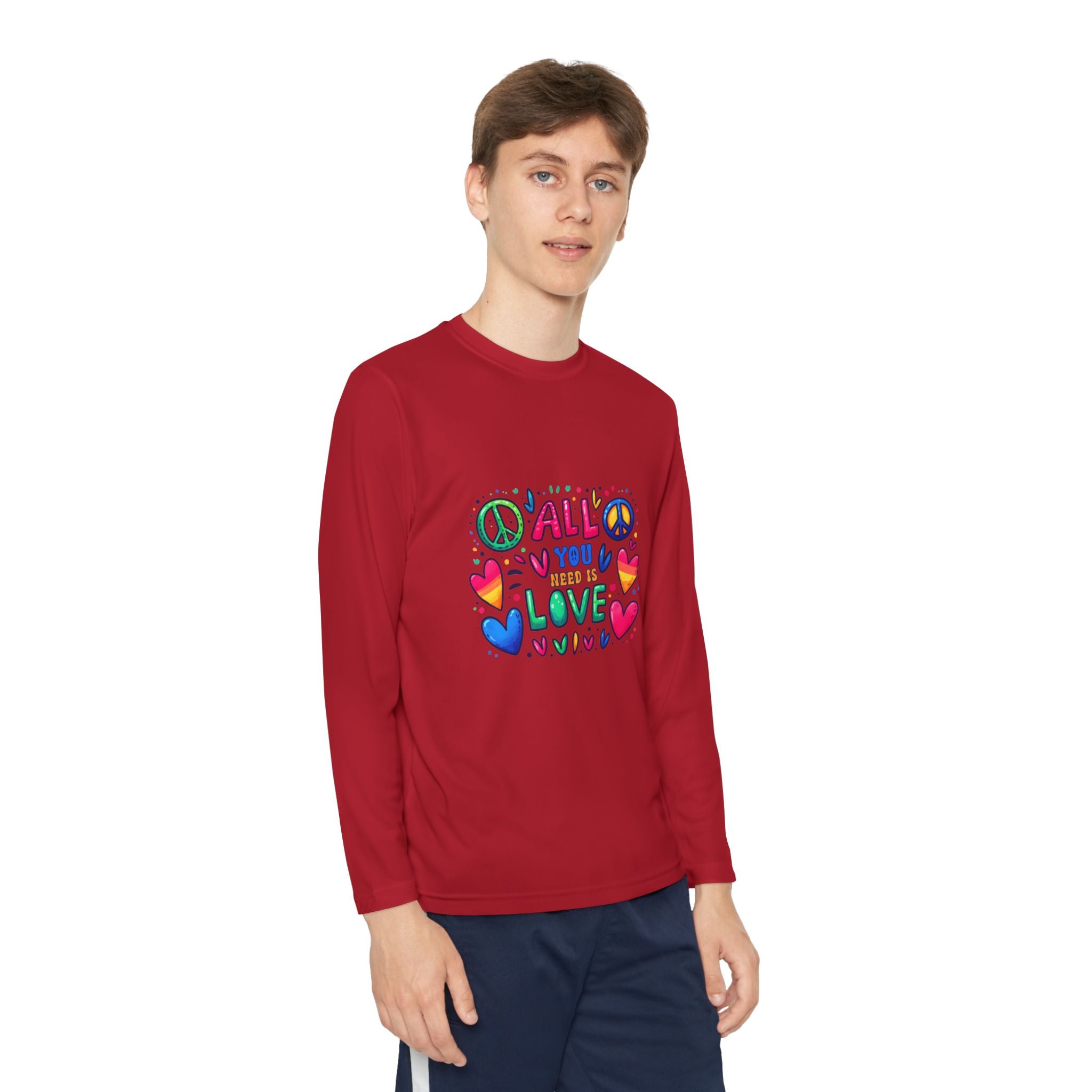 Colorful Peace & Love Youth Long Sleeve Tee, Fun Gift for Kids, Summer Camps, Family Gatherings, Birthdays, Everyday Wear
