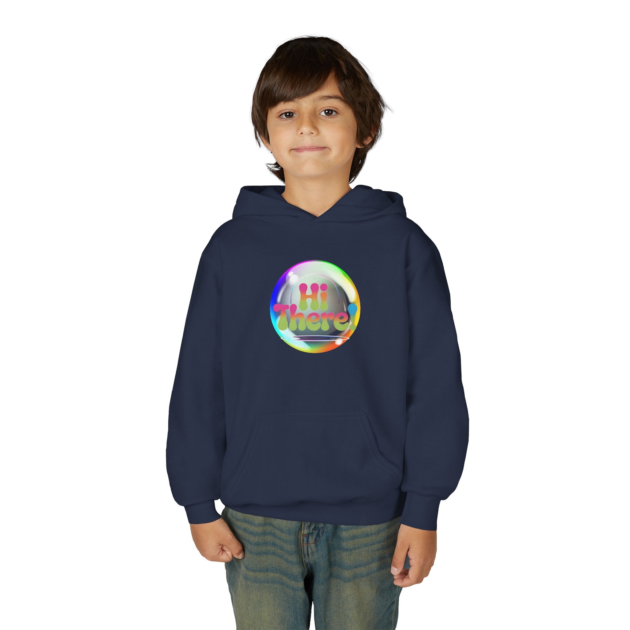 Colorful Youth Hoodie with 'Hi There!' Design