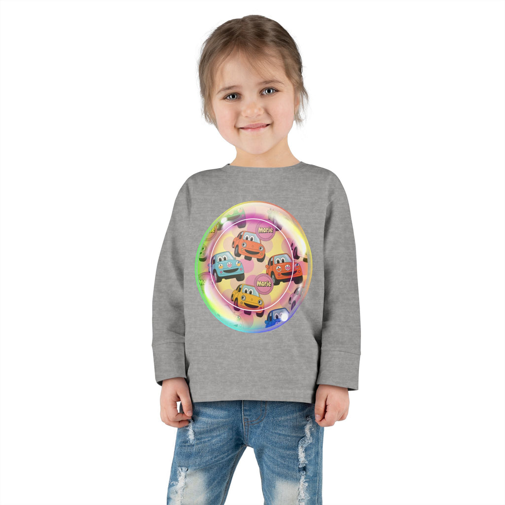 Cute Cartoon Cars Toddler Long Sleeve Tee, Kids T-Shirt, Toddler Tee, Birthday Gift, Fun Playwear, Nursery Outfit Printify