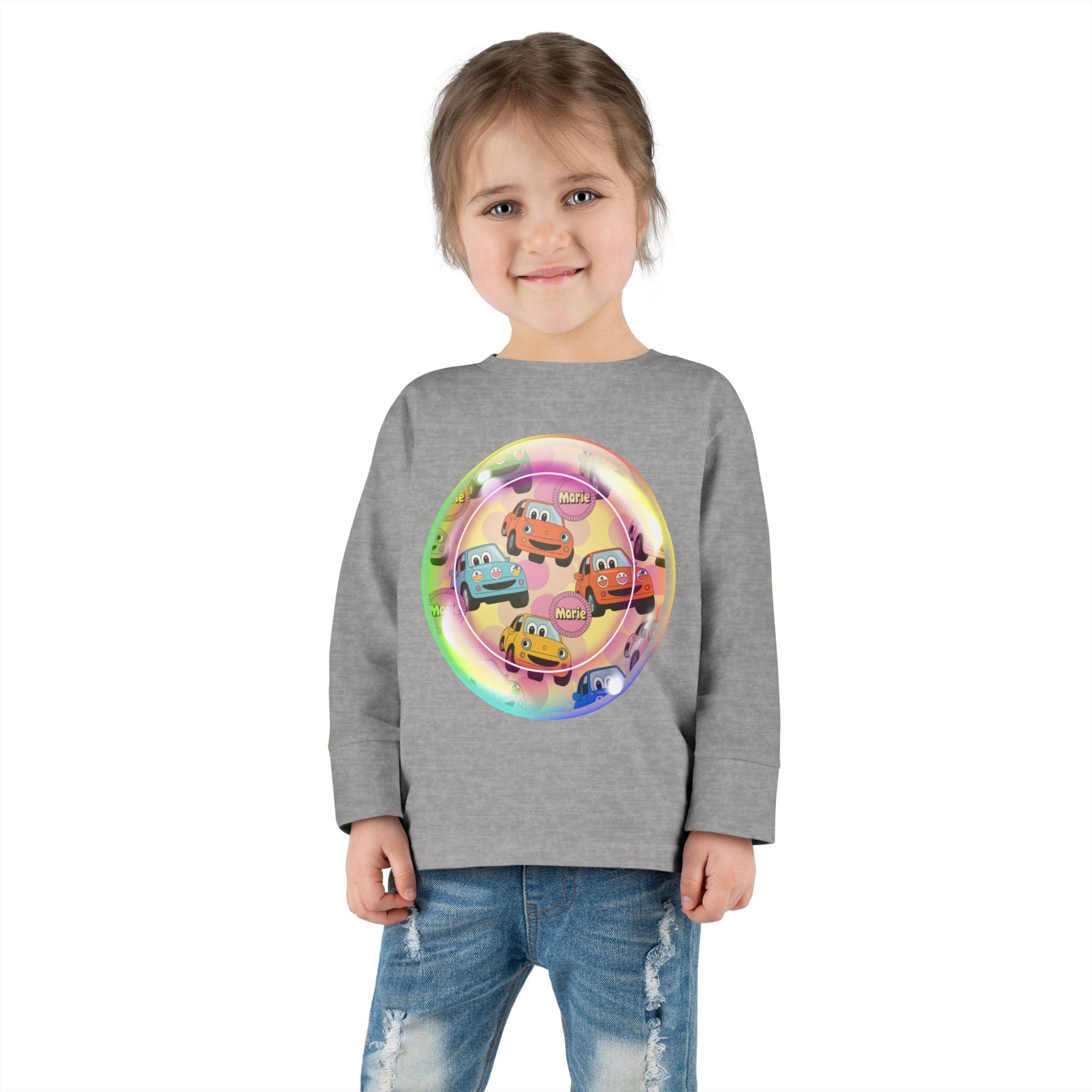Cute Cartoon Cars Toddler Long Sleeve Tee, Kids T-Shirt, Toddler Tee, Birthday Gift, Fun Playwear, Nursery Outfit Printify