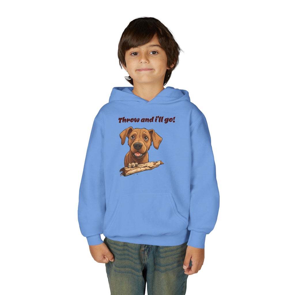 Youth Heavy Blend Dog Lover Hoodie, Cute Dog Sweatshirt, Kids Animal Apparel, Perfect for Gift Giving, Throw and I’ll Go Design