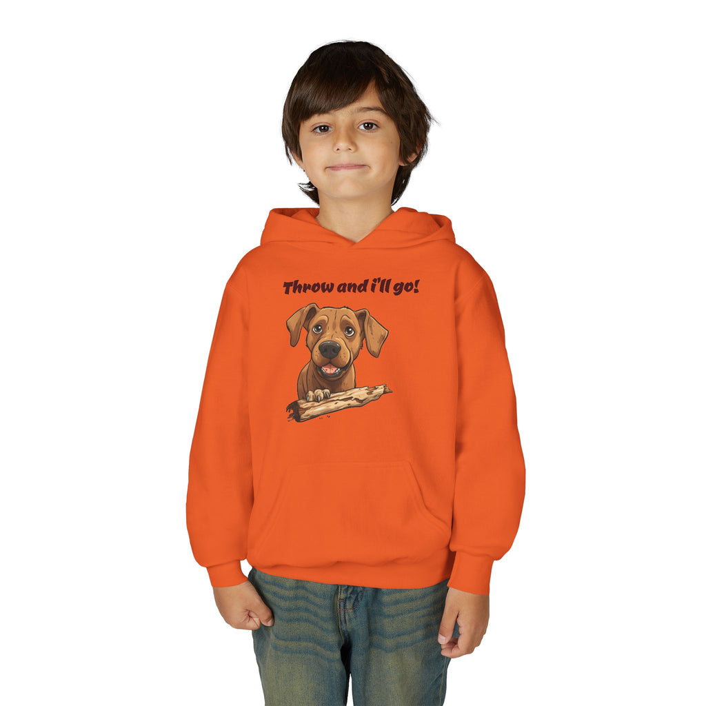 Youth Heavy Blend Dog Lover Hoodie, Cute Dog Sweatshirt, Kids Animal Apparel, Perfect for Gift Giving, Throw and I’ll Go Design