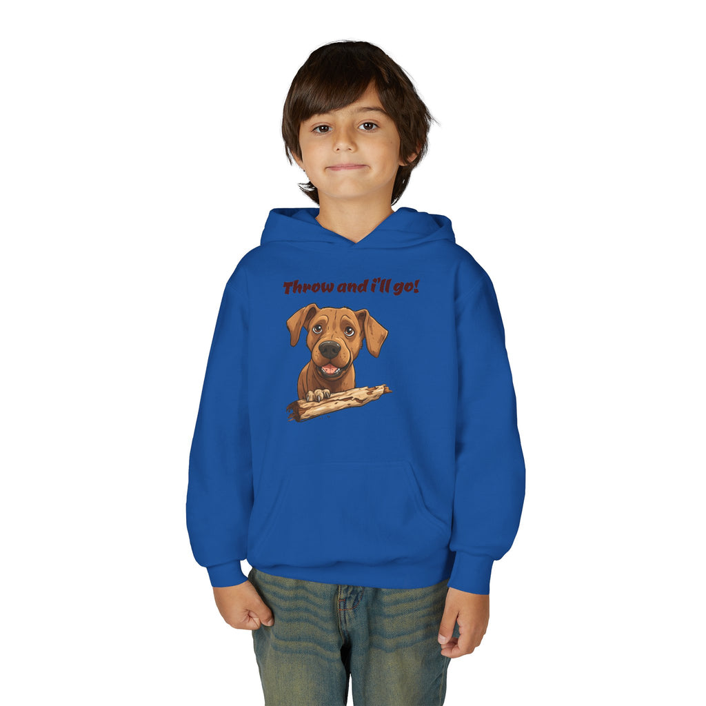Youth Heavy Blend Dog Lover Hoodie, Cute Dog Sweatshirt, Kids Animal Apparel, Perfect for Gift Giving, Throw and I’ll Go Design