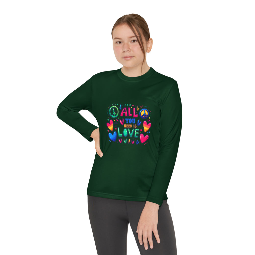 Colorful Peace & Love Youth Long Sleeve Tee, Fun Gift for Kids, Summer Camps, Family Gatherings, Birthdays, Everyday Wear