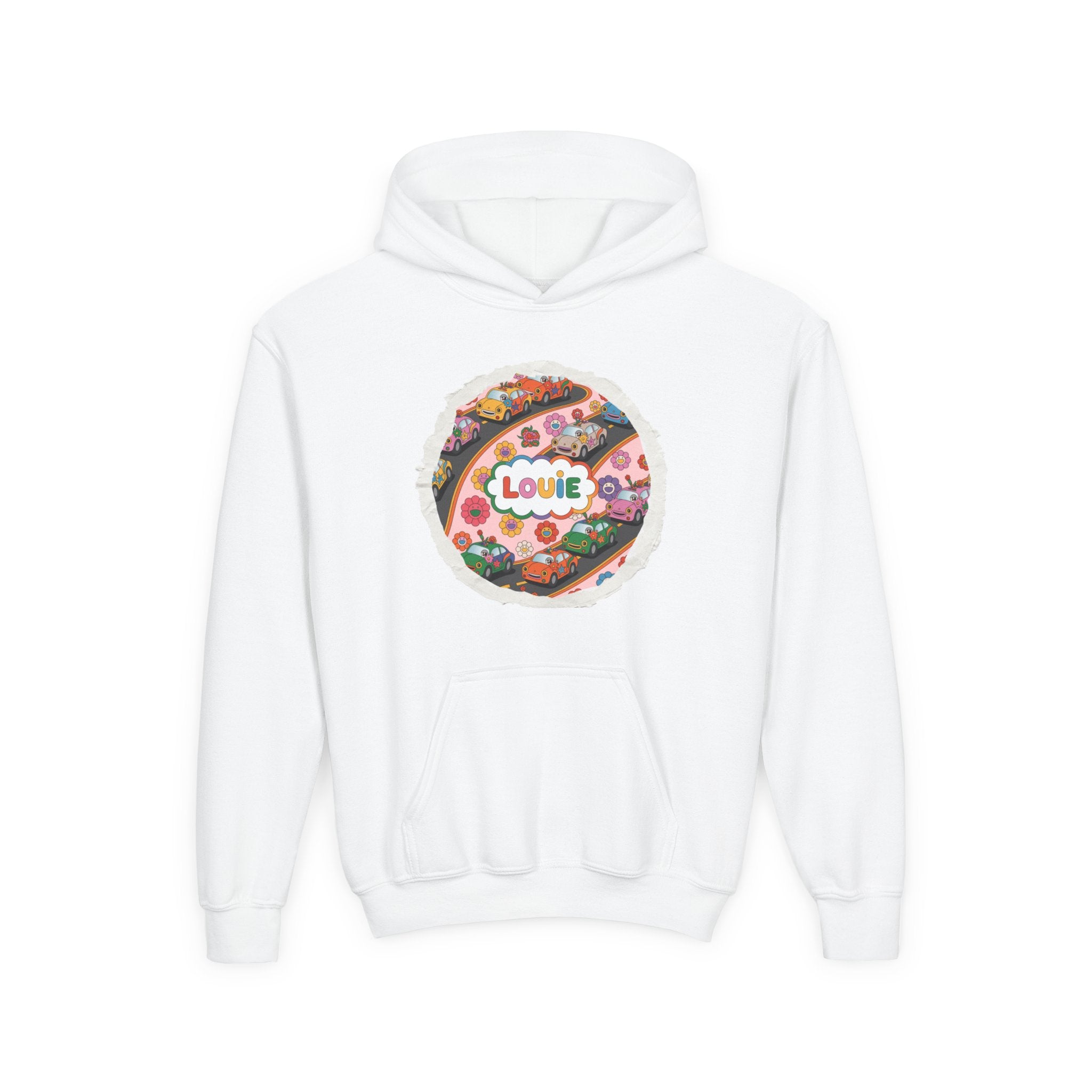Youth Floral Customizable Hoodie, Cozy Sweatshirt for Boys and Girls, Perfect Gift for Kids, Louie, Teenage Birthdays, Celebrations, [...]