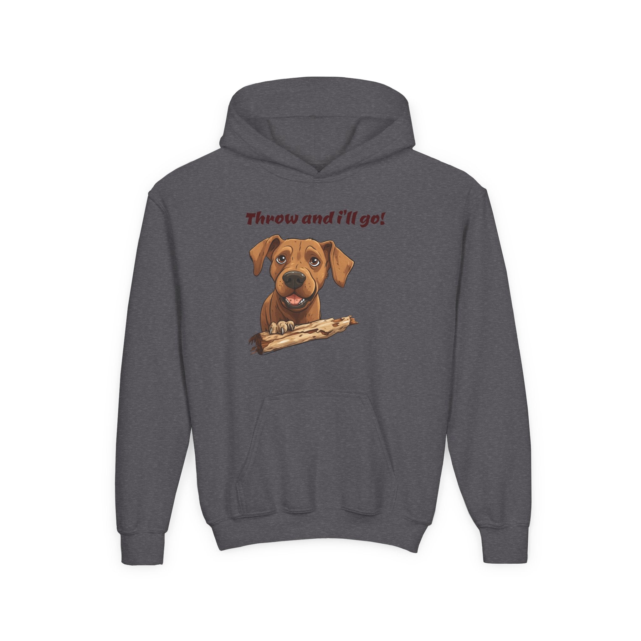 Youth Heavy Blend Dog Lover Hoodie, Cute Dog Sweatshirt, Kids Animal Apparel, Perfect for Gift Giving, Throw and I’ll Go Design