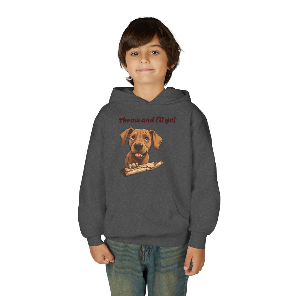 Youth Heavy Blend Dog Lover Hoodie, Cute Dog Sweatshirt, Kids Animal Apparel, Perfect for Gift Giving, Throw and I’ll Go Design