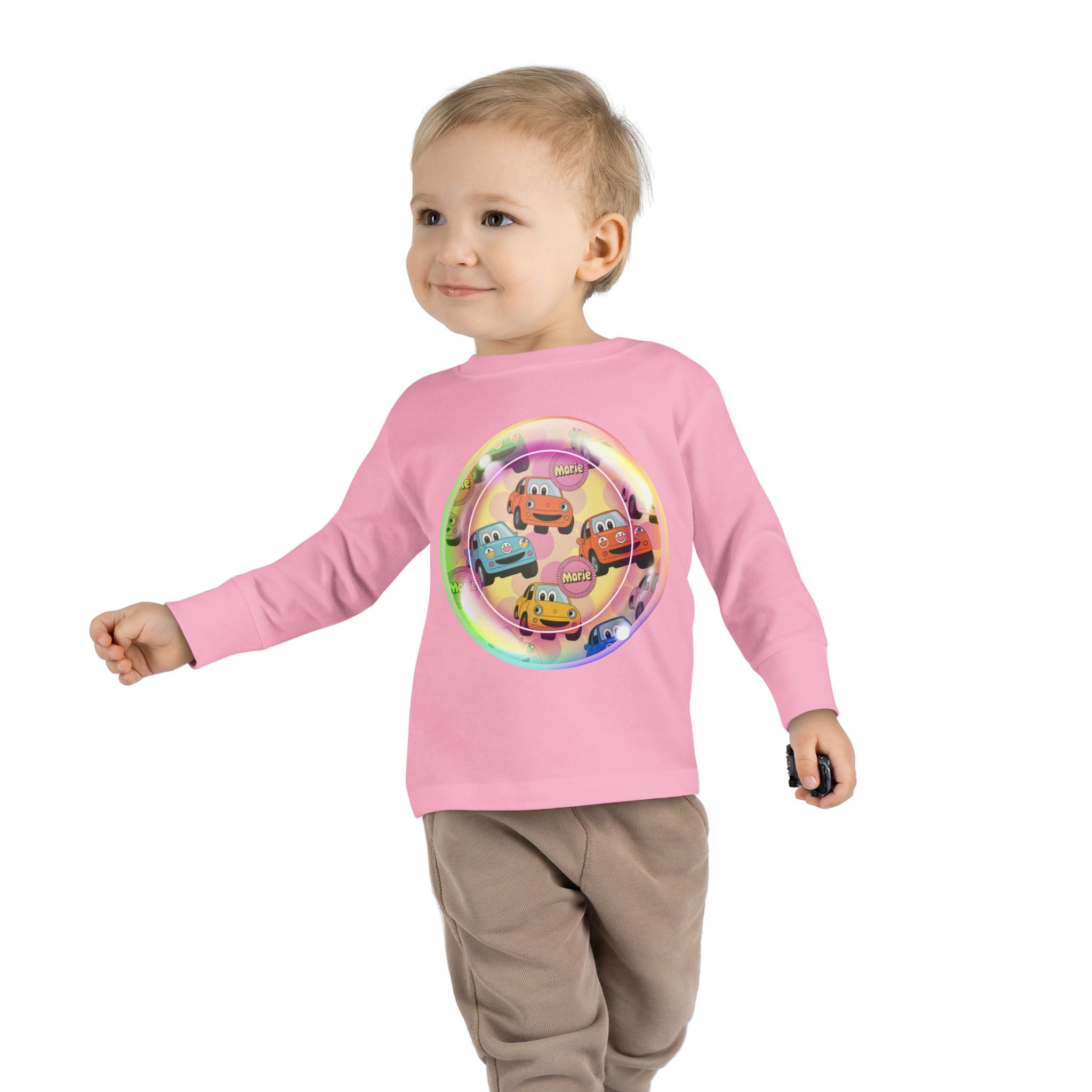 Cute Cartoon Cars Toddler Long Sleeve Tee, Kids T-Shirt, Toddler Tee, Birthday Gift, Fun Playwear, Nursery Outfit Printify