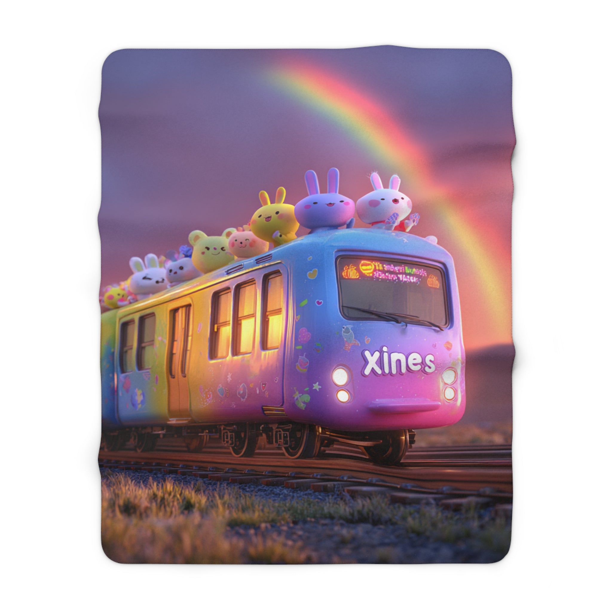 Cozy Bunny Train Sherpa Fleece Blanket