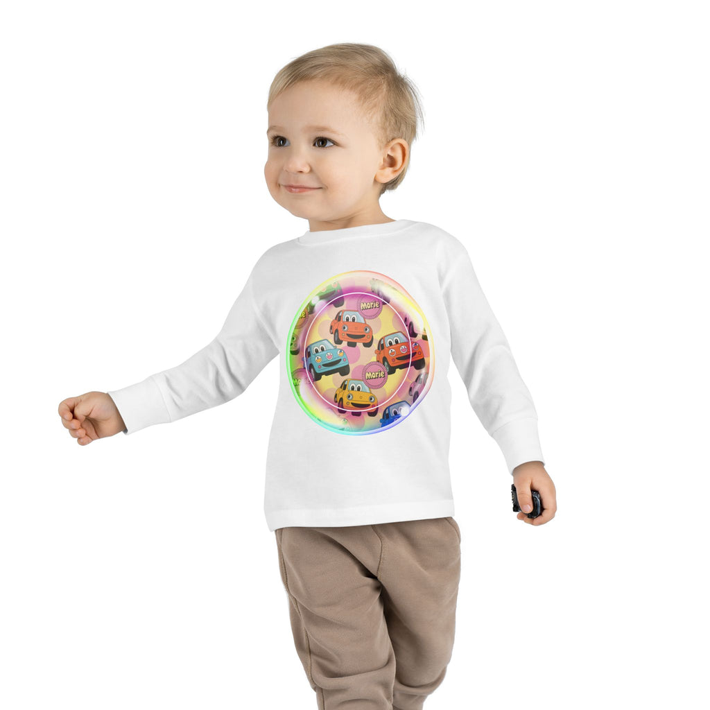 Cute Cartoon Cars Toddler Long Sleeve Tee, Kids T-Shirt, Toddler Tee, Birthday Gift, Fun Playwear, Nursery Outfit Printify