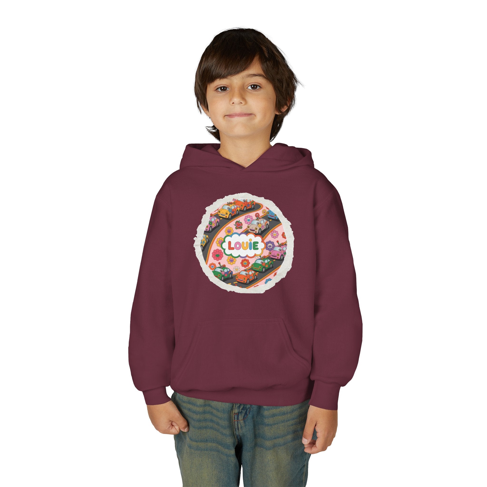 Youth Floral Customizable Hoodie, Cozy Sweatshirt for Boys and Girls, Perfect Gift for Kids, Louie, Teenage Birthdays, Celebrations, [...]