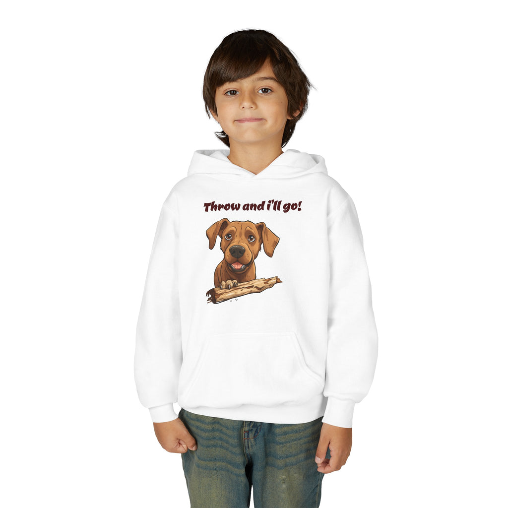 Youth Heavy Blend Dog Lover Hoodie, Cute Dog Sweatshirt, Kids Animal Apparel, Perfect for Gift Giving, Throw and I’ll Go Design