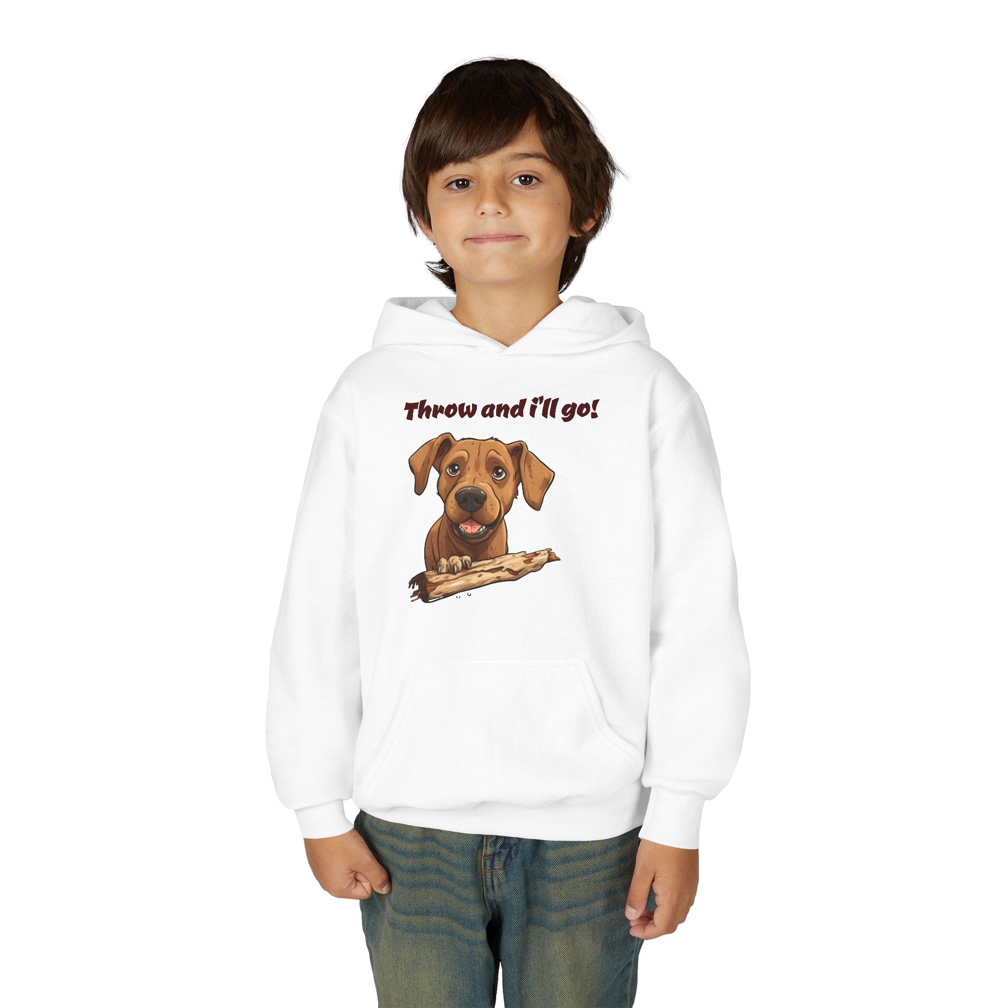 Youth Heavy Blend Dog Lover Hoodie, Cute Dog Sweatshirt, Kids Animal Apparel, Perfect for Gift Giving, Throw and I’ll Go Design