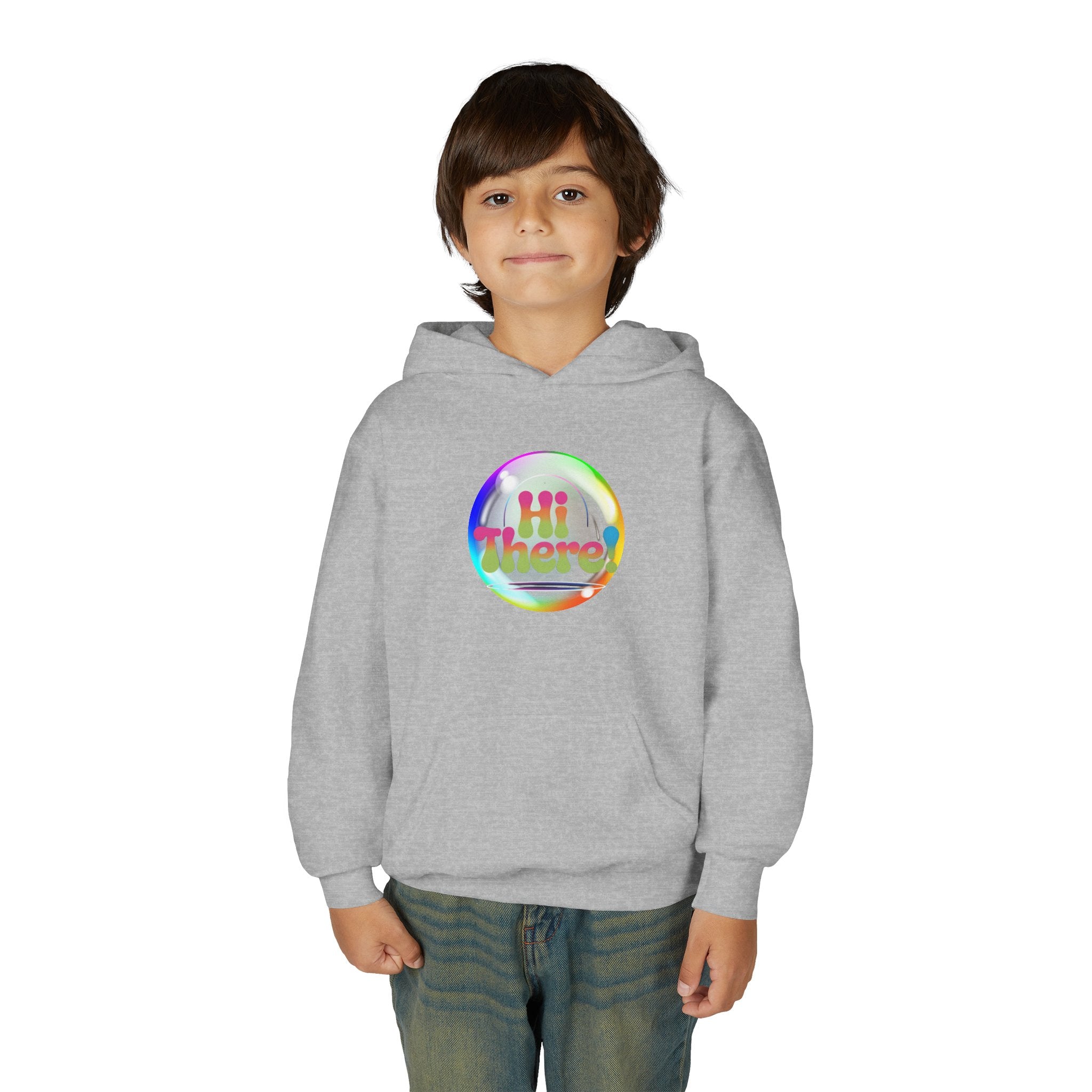 Colorful Youth Hoodie with 'Hi There!' Design