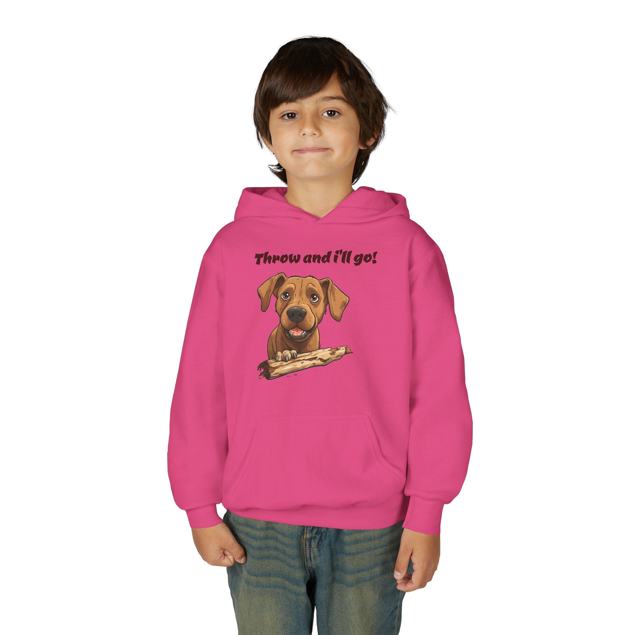 Youth Heavy Blend Dog Lover Hoodie, Cute Dog Sweatshirt, Kids Animal Apparel, Perfect for Gift Giving, Throw and I’ll Go Design