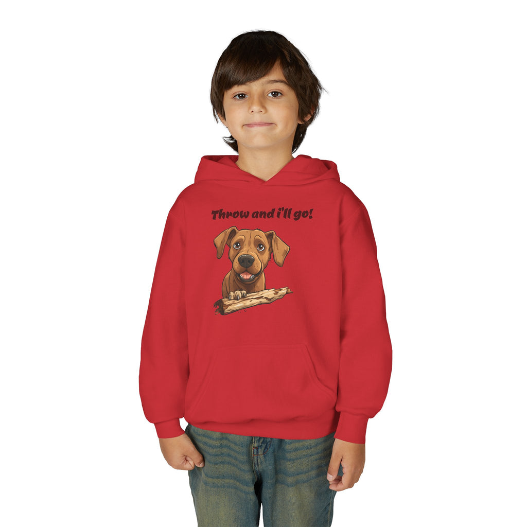 Youth Heavy Blend Dog Lover Hoodie, Cute Dog Sweatshirt, Kids Animal Apparel, Perfect for Gift Giving, Throw and I’ll Go Design