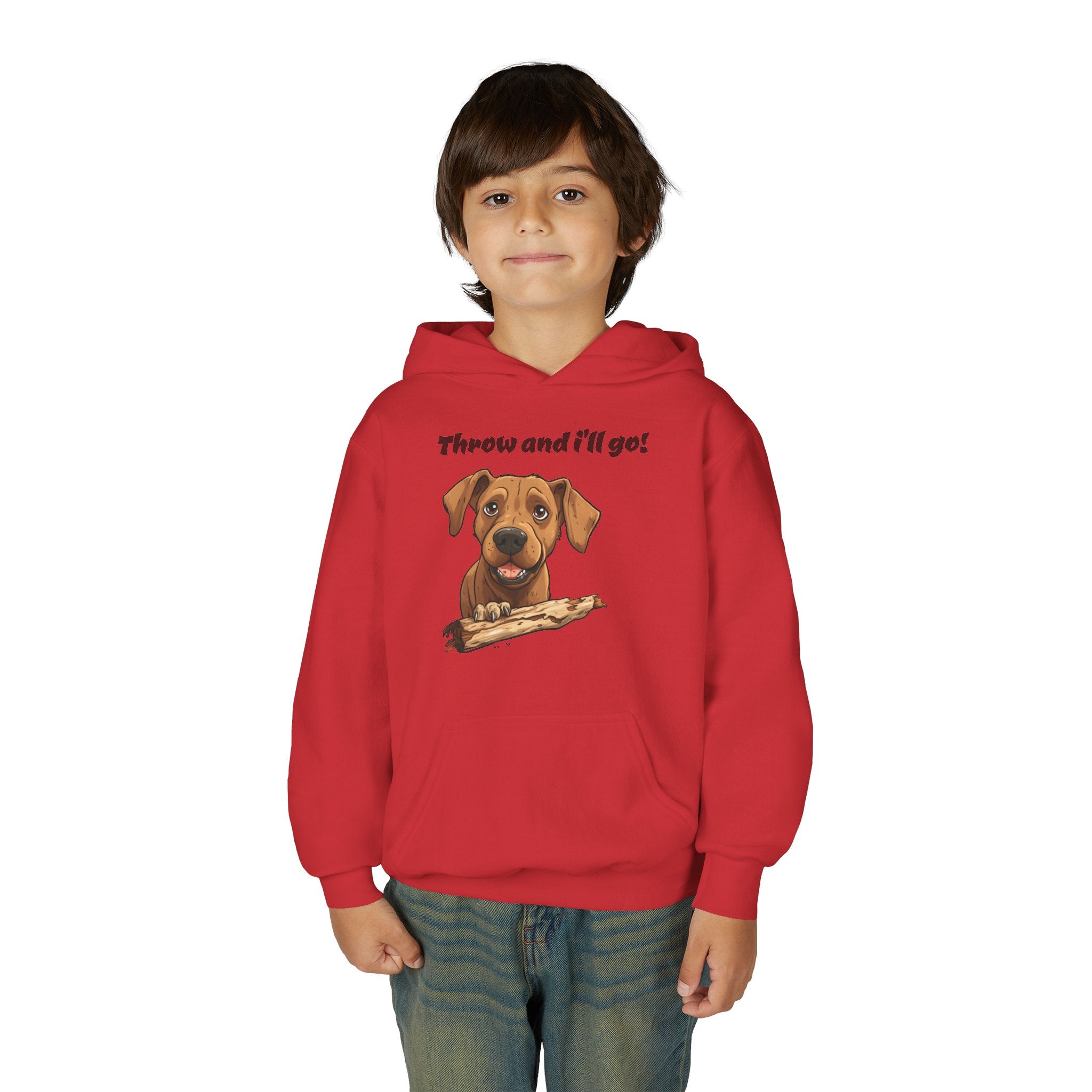 Youth Heavy Blend Dog Lover Hoodie, Cute Dog Sweatshirt, Kids Animal Apparel, Perfect for Gift Giving, Throw and I’ll Go Design