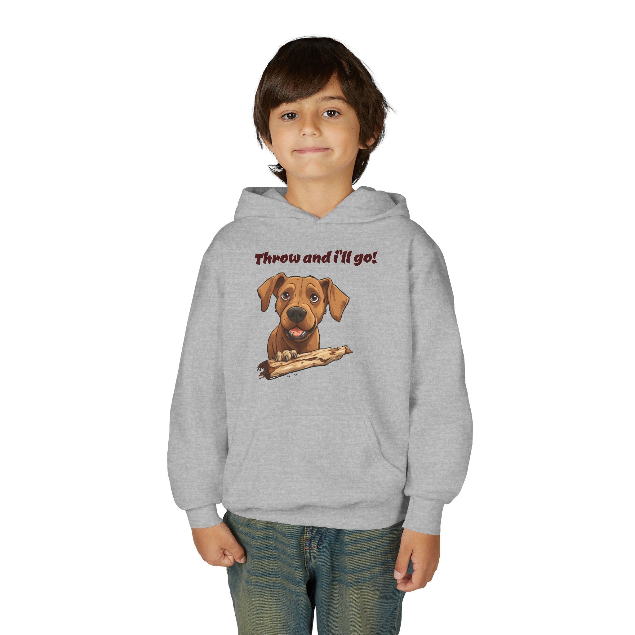 Youth Heavy Blend Dog Lover Hoodie, Cute Dog Sweatshirt, Kids Animal Apparel, Perfect for Gift Giving, Throw and I’ll Go Design