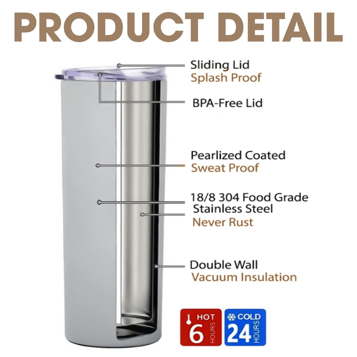 Custom 20OZ Straight Cup With Sliding Lid