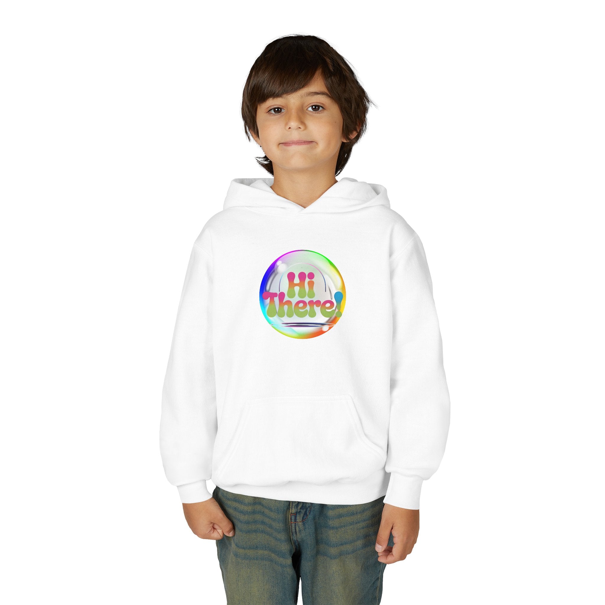 Colorful Youth Hoodie with 'Hi There!' Design