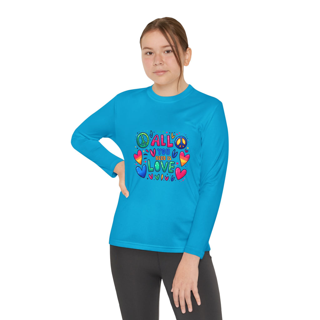 Colorful Peace & Love Youth Long Sleeve Tee, Fun Gift for Kids, Summer Camps, Family Gatherings, Birthdays, Everyday Wear