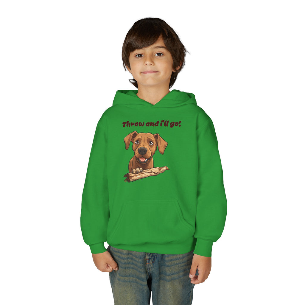 Youth Heavy Blend Dog Lover Hoodie, Cute Dog Sweatshirt, Kids Animal Apparel, Perfect for Gift Giving, Throw and I’ll Go Design
