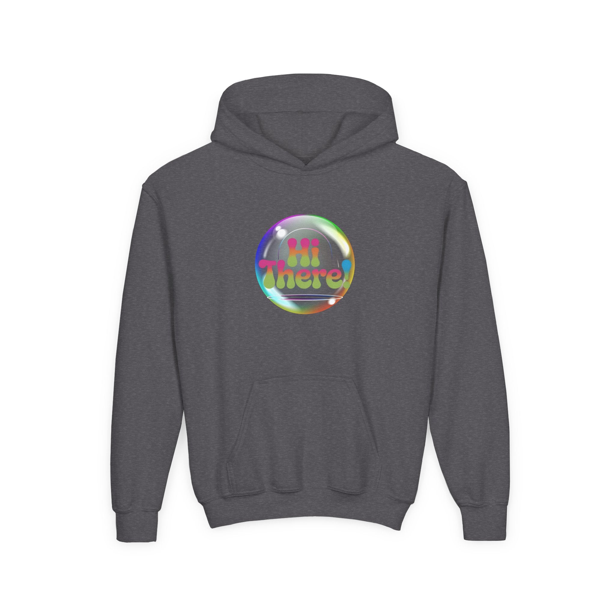 Colorful Youth Hoodie with 'Hi There!' Design – Perfect for Casual Wear, Birthday Gifts, School Events, Holidays, and Beyond Printify
