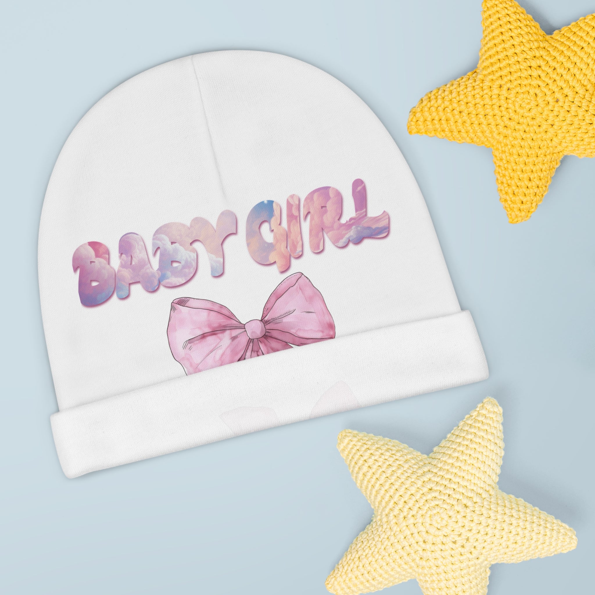 Cute Baby Beanie with Pink Bow Design, Baby Girl Hat