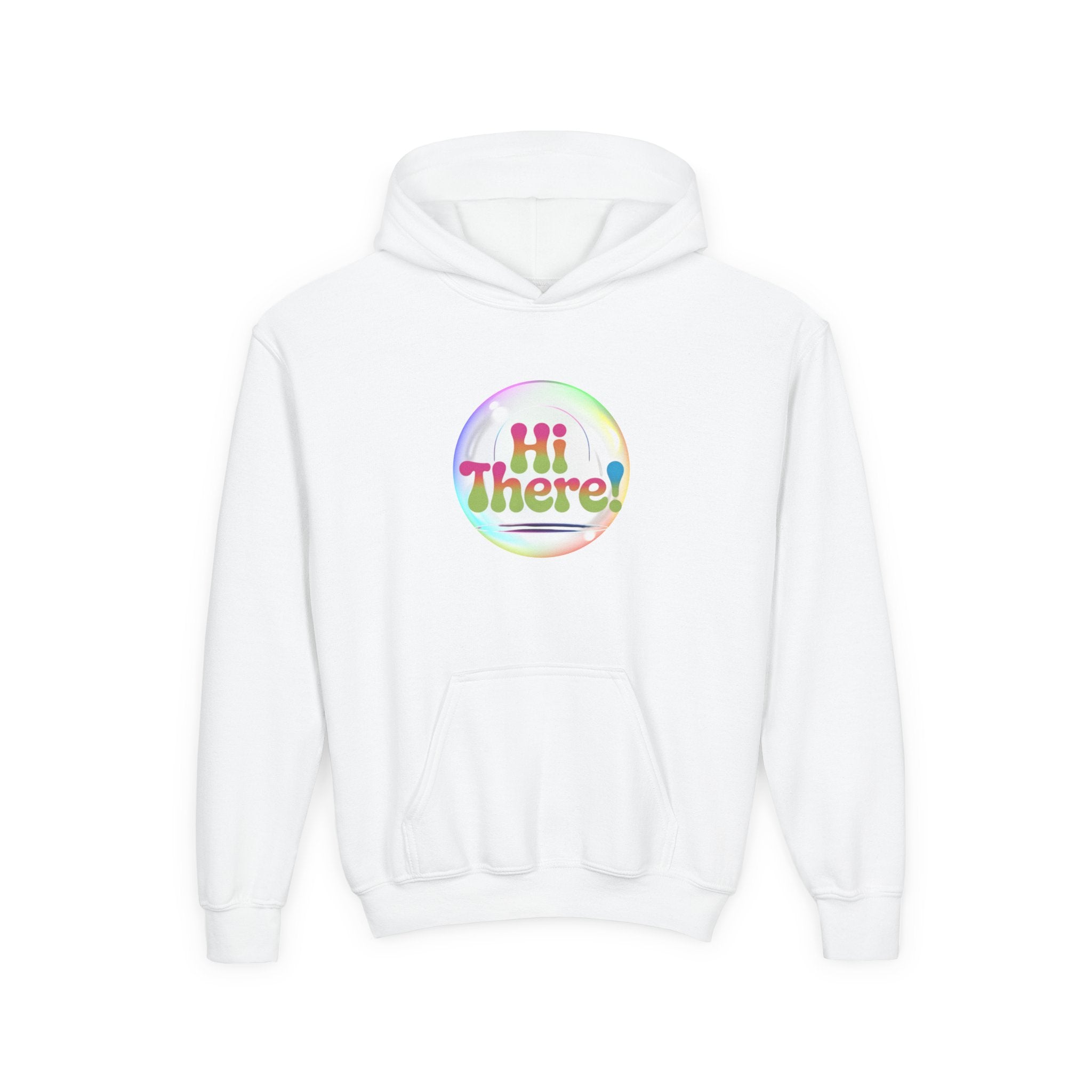 Colorful Youth Hoodie with 'Hi There!' Design – Perfect for Casual Wear, Birthday Gifts, School Events, Holidays, and Beyond Printify