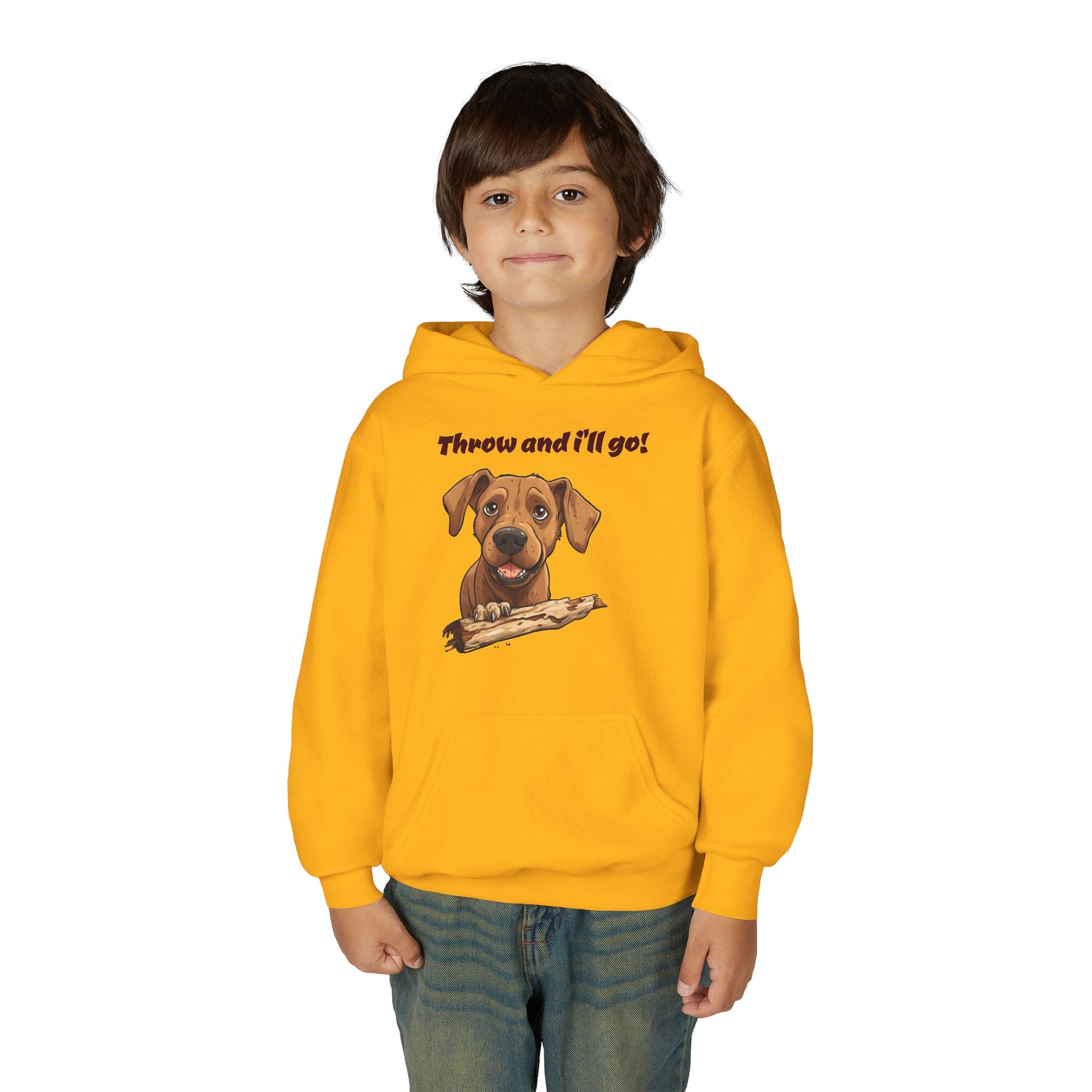 Youth Heavy Blend Dog Lover Hoodie, Cute Dog Sweatshirt, Kids Animal Apparel, Perfect for Gift Giving, Throw and I’ll Go Design