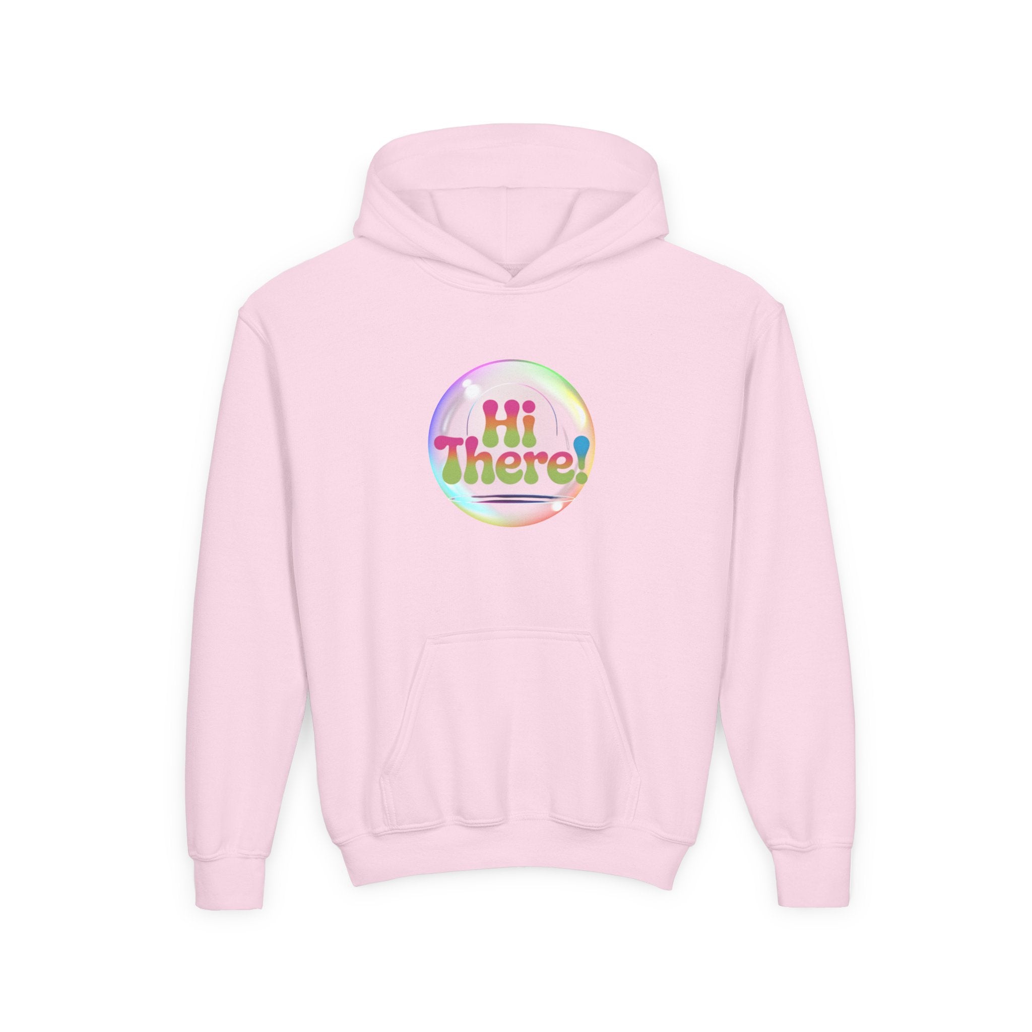 Colorful Youth Hoodie with 'Hi There!' Design – Perfect for Casual Wear, Birthday Gifts, School Events, Holidays, and Beyond Printify