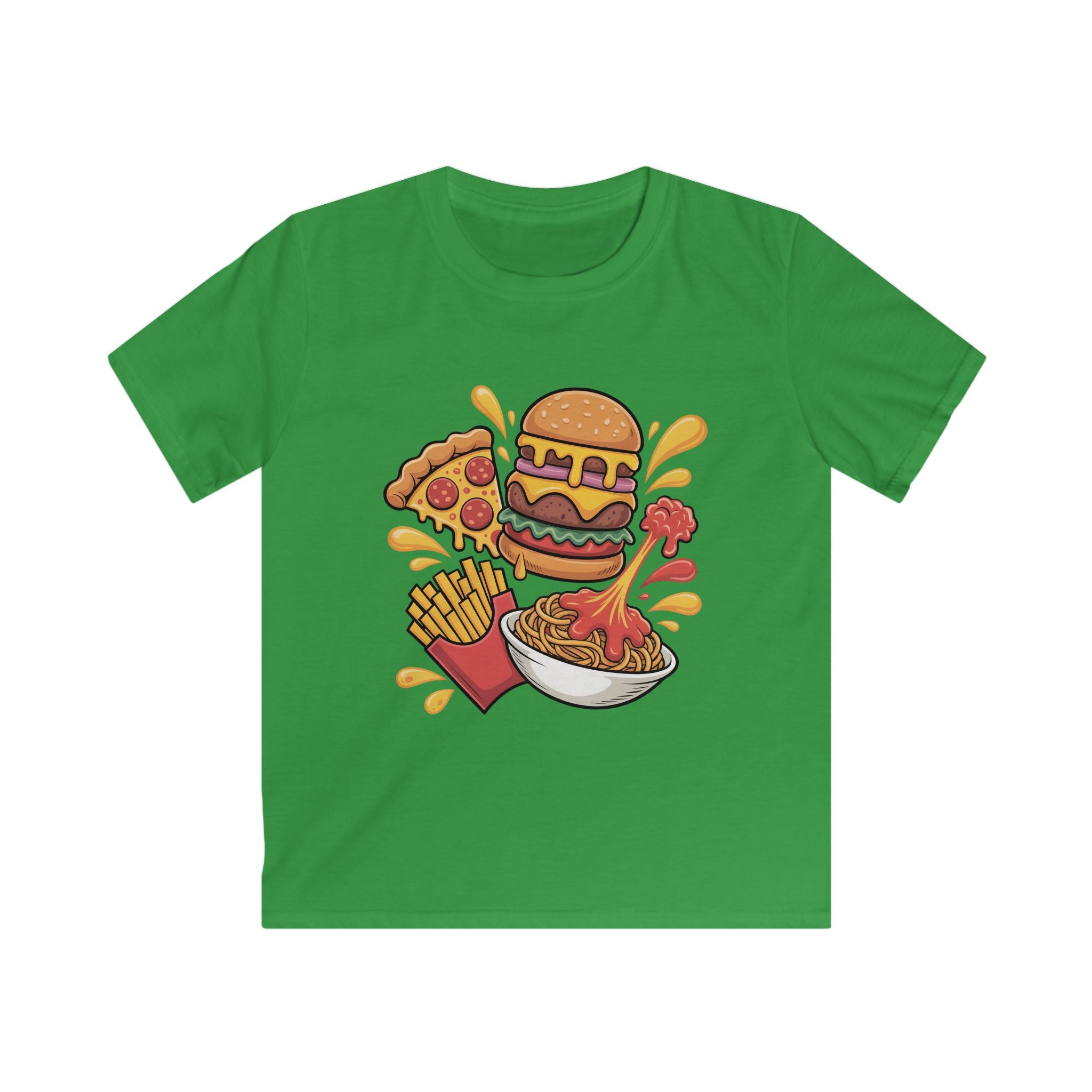Kids Fast Food Graphic Tee — Burger, Pizza, Fries & Noodles Cartoon Shirt