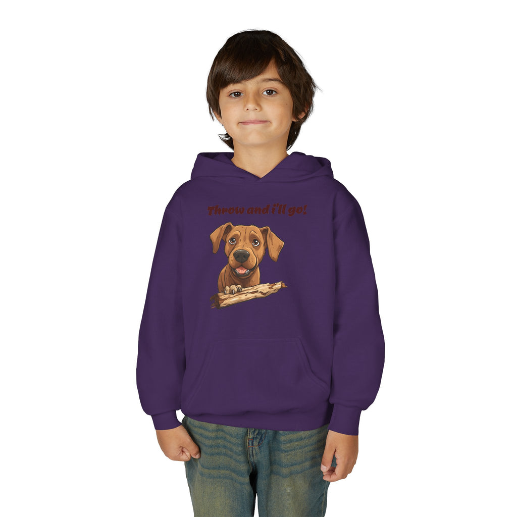 Youth Heavy Blend Dog Lover Hoodie, Cute Dog Sweatshirt, Kids Animal Apparel, Perfect for Gift Giving, Throw and I’ll Go Design