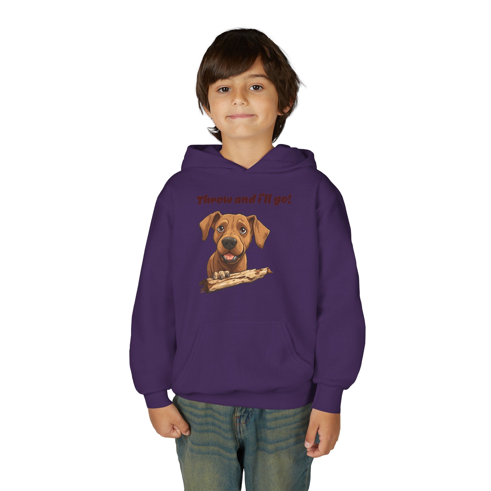 Youth Heavy Blend Dog Lover Hoodie, Cute Dog Sweatshirt, Kids Animal Apparel, Perfect for Gift Giving, Throw and I’ll Go Design