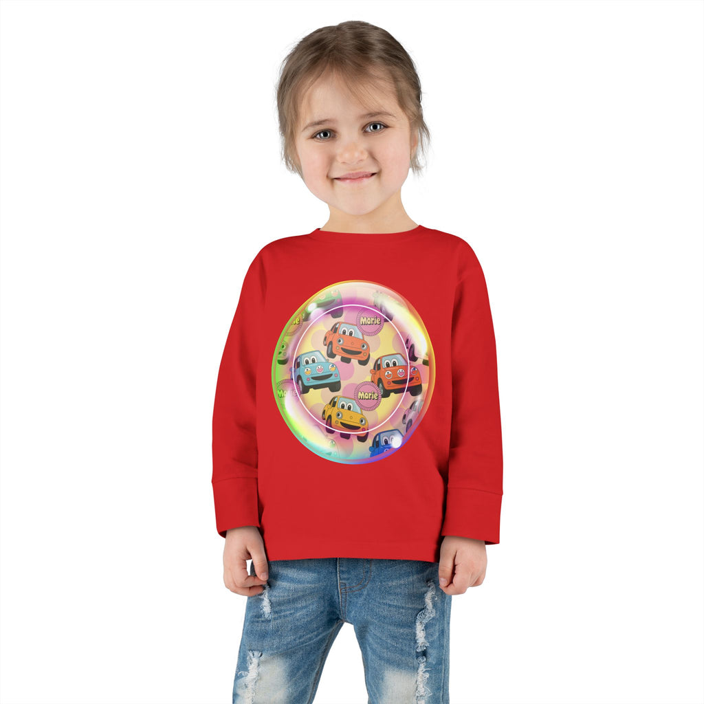 Cute Cartoon Cars Toddler Long Sleeve Tee, Kids T-Shirt, Toddler Tee, Birthday Gift, Fun Playwear, Nursery Outfit Printify