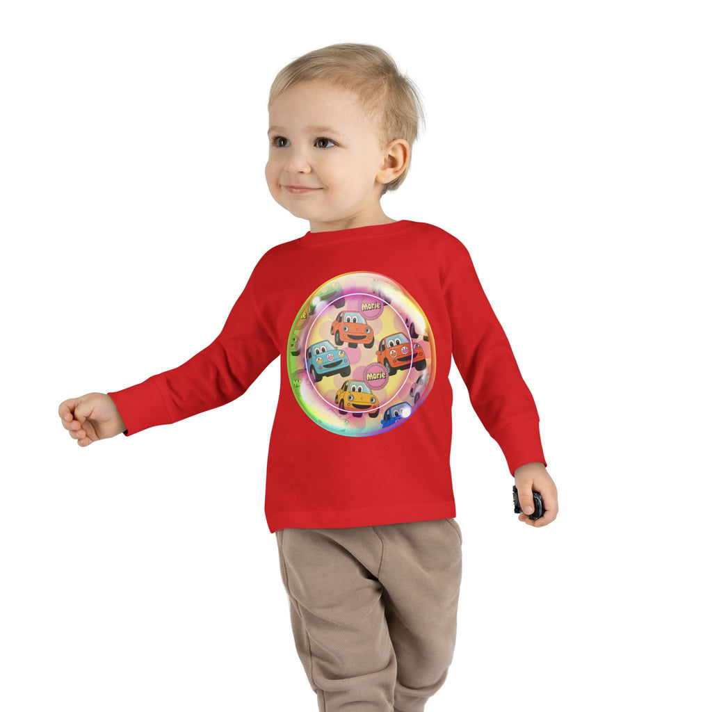 Cute Cartoon Cars Toddler Long Sleeve Tee, Kids T-Shirt, Toddler Tee, Birthday Gift, Fun Playwear, Nursery Outfit Printify