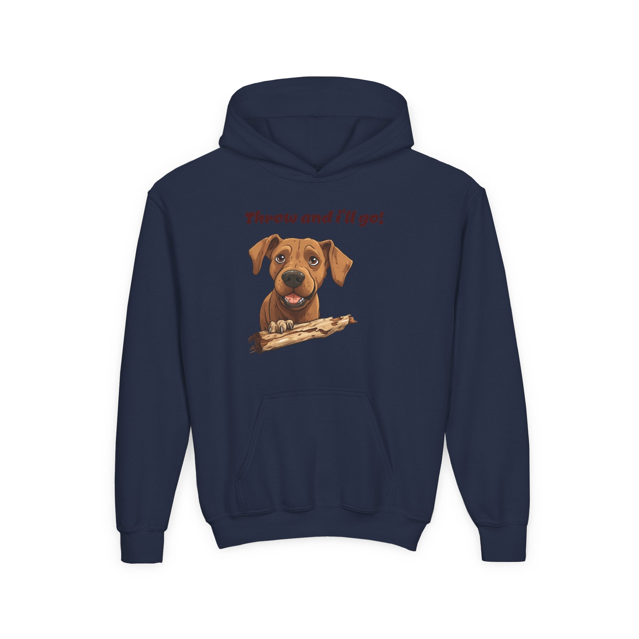 Youth Heavy Blend Dog Lover Hoodie, Cute Dog Sweatshirt, Kids Animal Apparel, Perfect for Gift Giving, Throw and I’ll Go Design