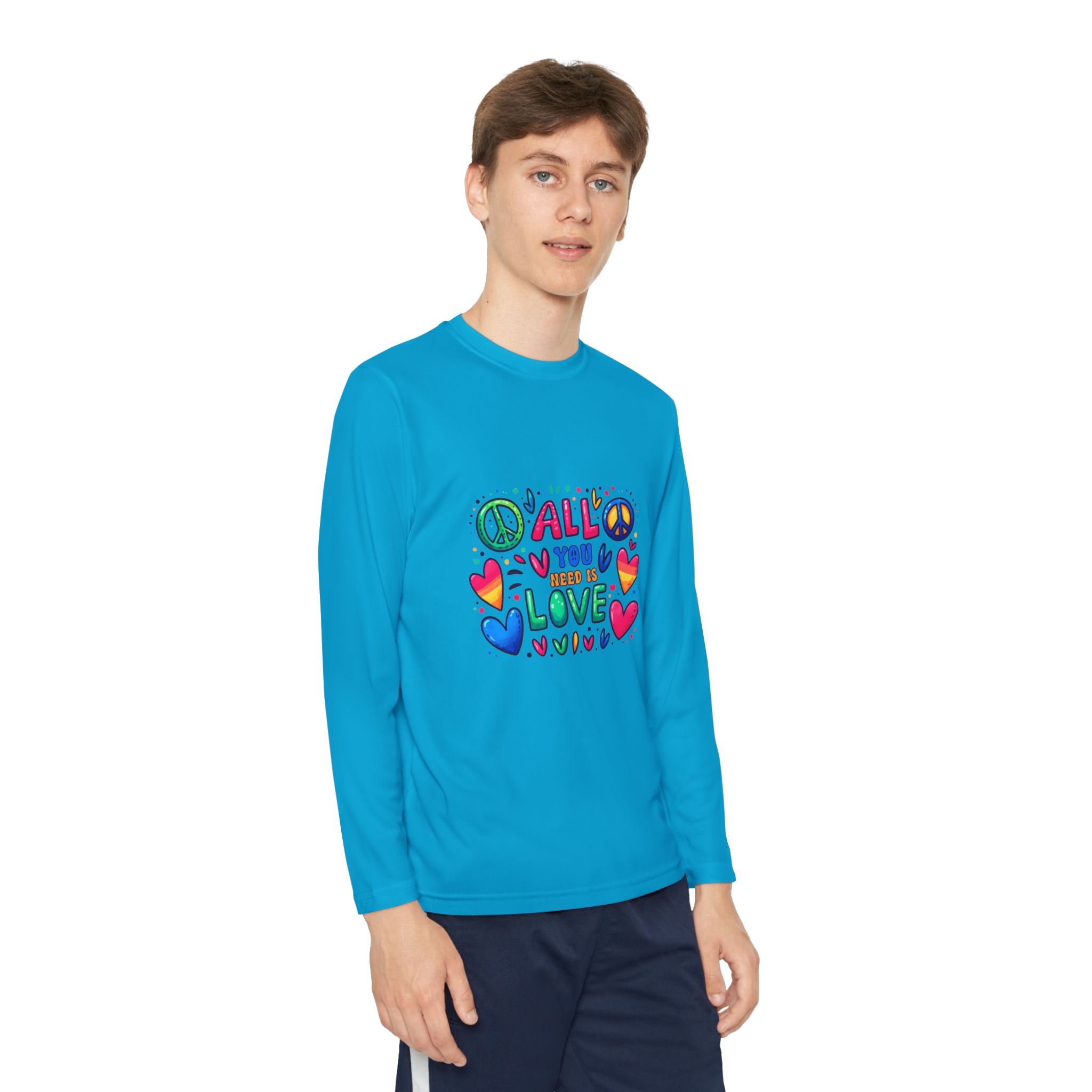 Colorful Peace & Love Youth Long Sleeve Tee, Fun Gift for Kids, Summer Camps, Family Gatherings, Birthdays, Everyday Wear