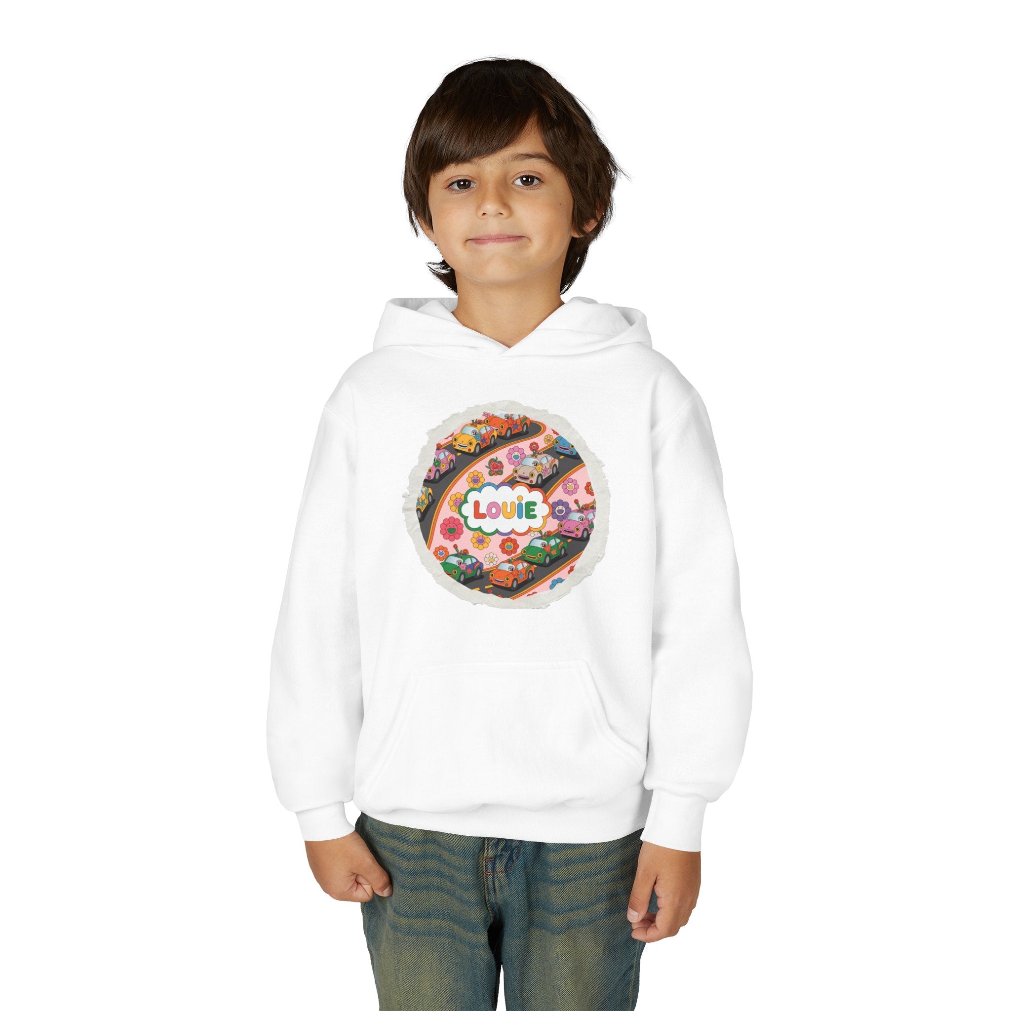Youth Floral Customizable Hoodie, Cozy Sweatshirt for Boys and Girls, Perfect Gift for Kids, Louie, Teenage Birthdays, Celebrations, [...]