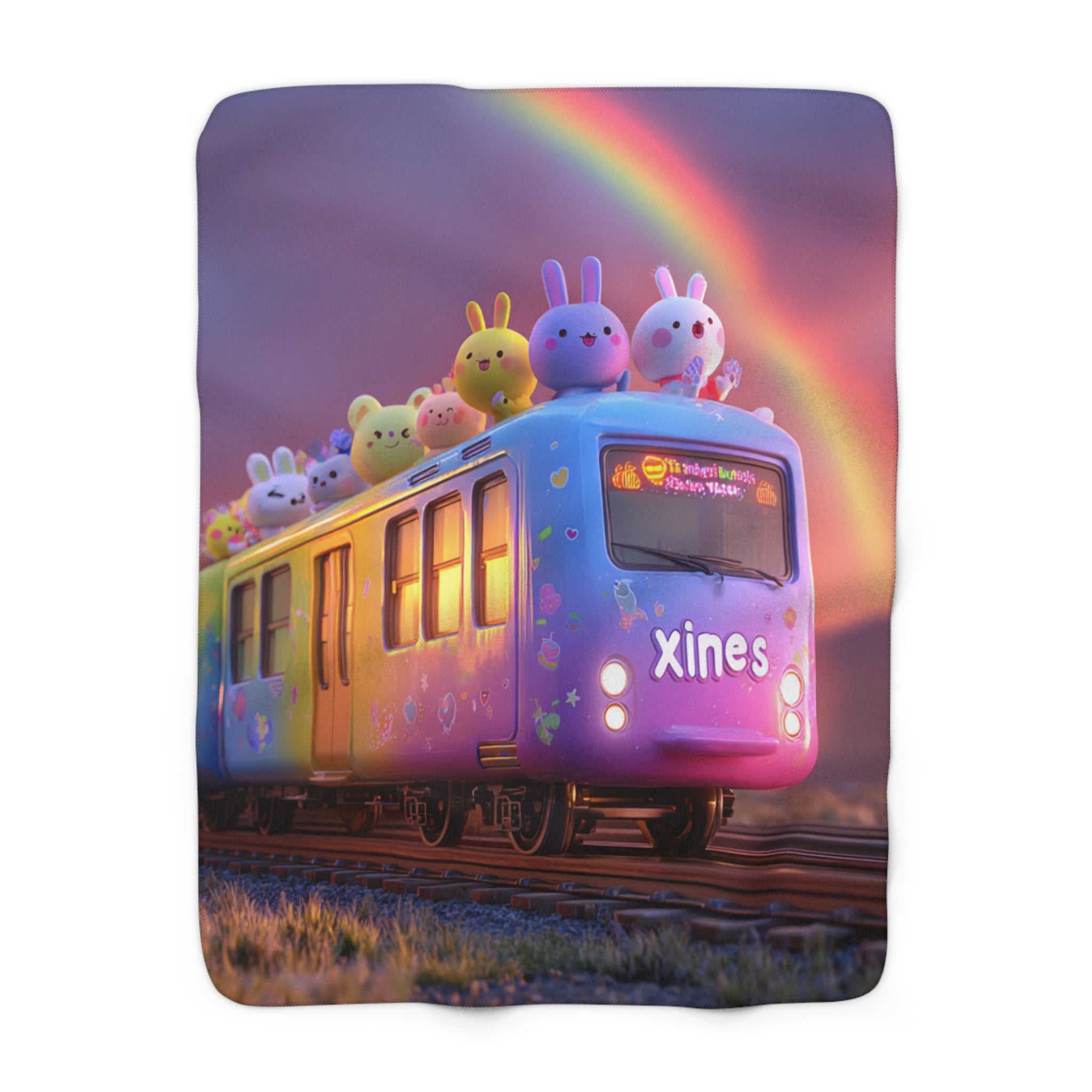 Cozy Bunny Train Sherpa Fleece Blanket