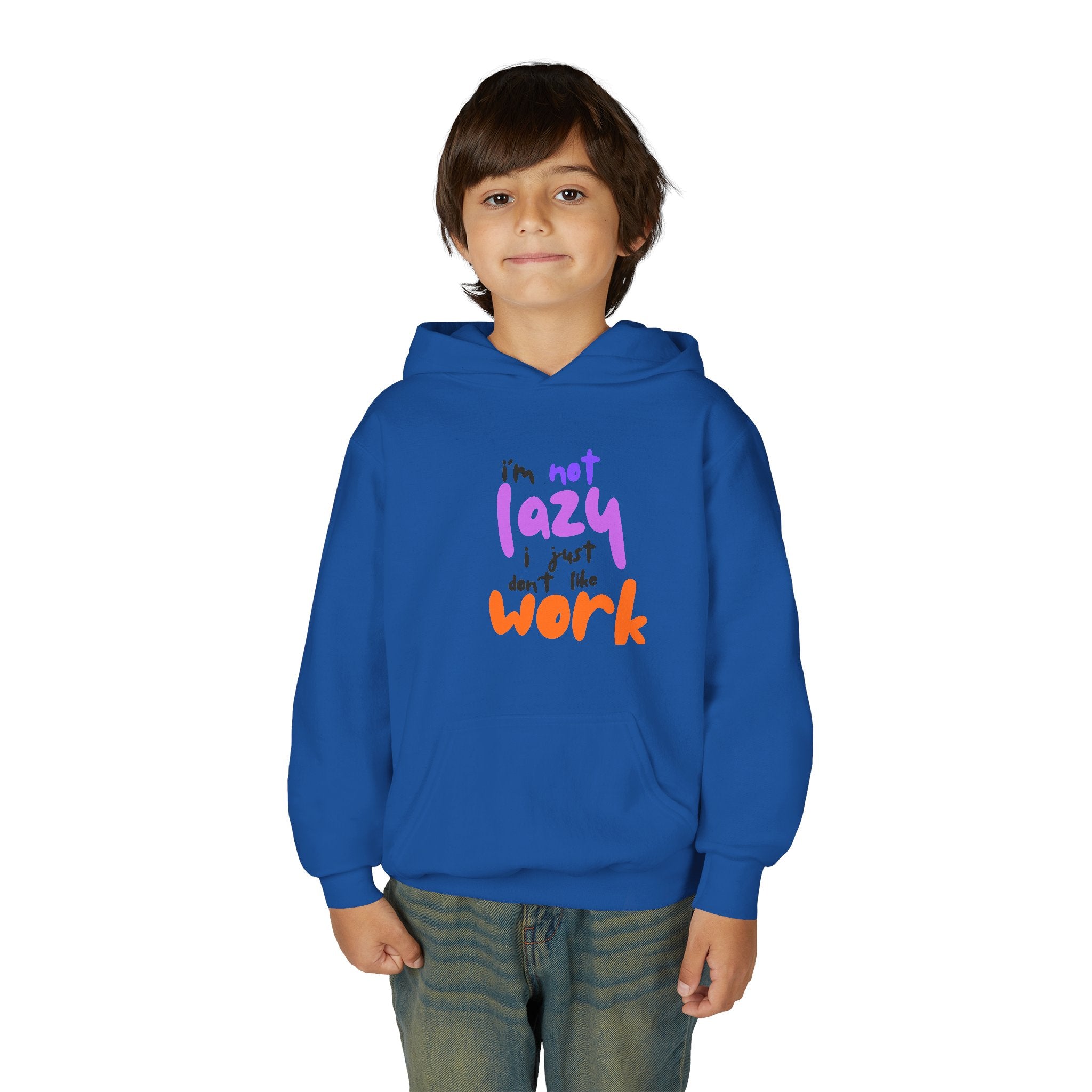 Funny Youth Hoodie: I'm Not Lazy, I Just Don't Like Work - Comfy Pullover for Teens, Relaxed Vibe, Gift for Students, Casual Wear, [...]